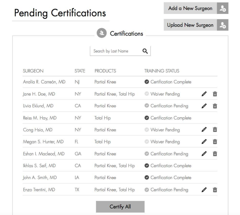 MAKOplasty® Surgeon Certification Web Application